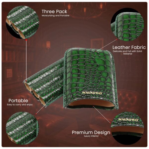 Hemingway Portable Cigar Case 3 Cigars Holder Premium leather Cigar Case - GREEN - Image 9