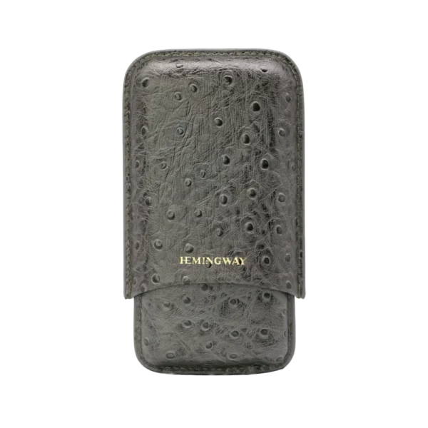 HEMINGWAY PORTABLE CIGAR CASE 3 CIGARS HOLDER PREMIUM LEATHER CIGAR CASE – GRAY - Image 1