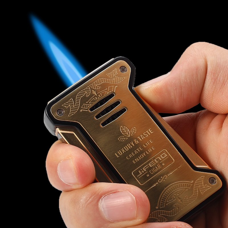 Jifeng Cigar Lighter Torch Gas Refillable Windproof Lighter Jet Flame Silver