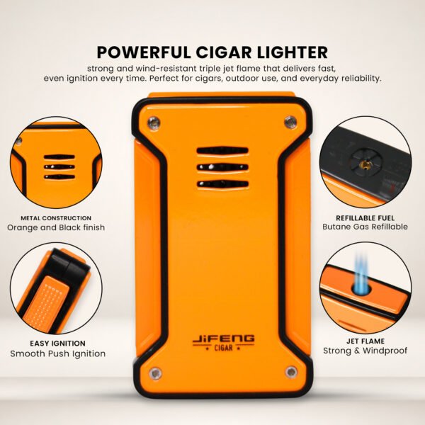 Jifeng Butane Cigar Lighter Torch Gas Refillable Windproof Lighter Jet Flame Orange - Image 4