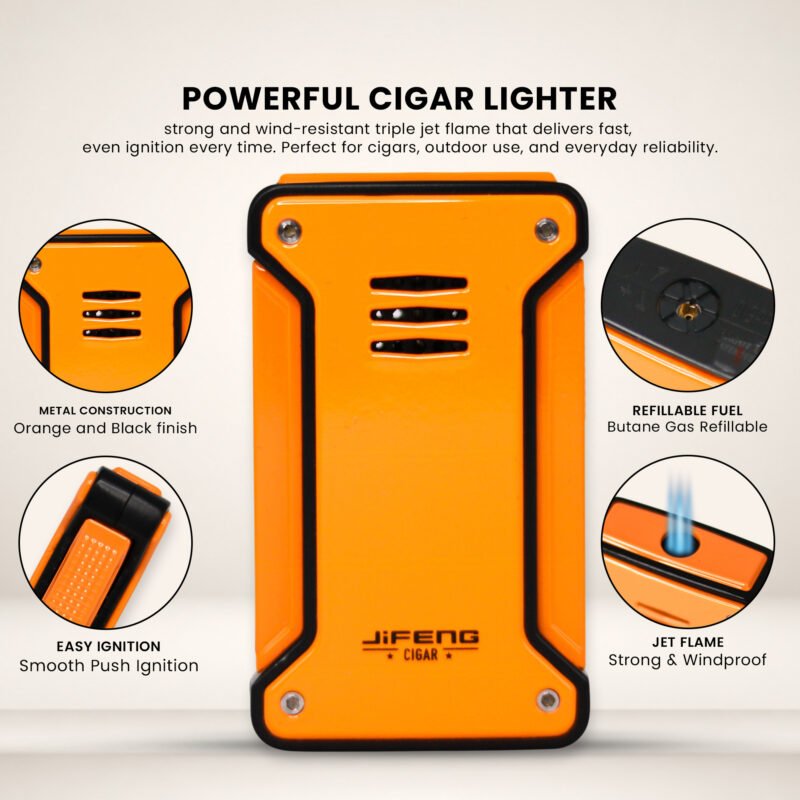 Jifeng Butane Cigar Lighter Torch Gas Refillable Windproof Lighter Jet Flame Orange