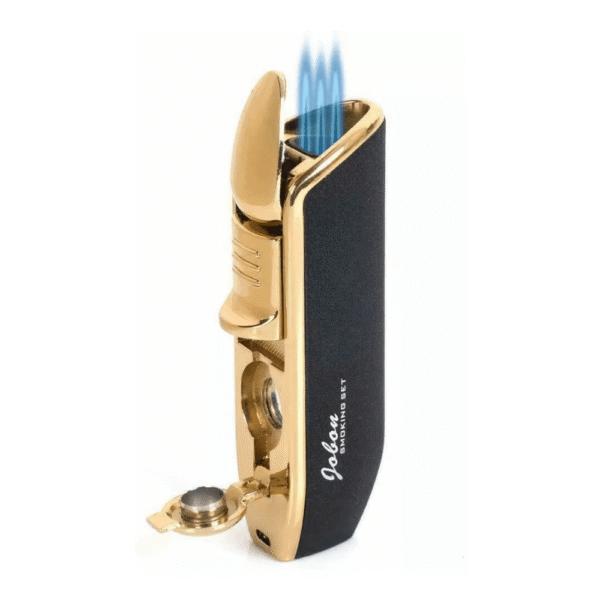 Jobon Cigar Lighter Triple Jet Flame Torch Lighter with Cigar Puncher - Black - Image 1
