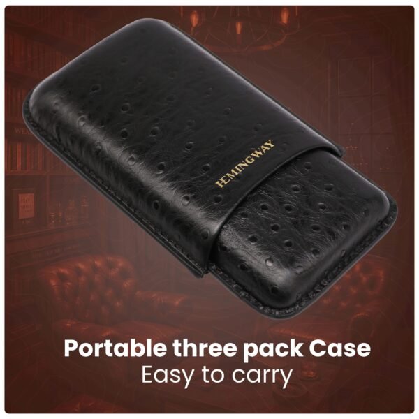 HEMINGWAY PORTABLE CIGAR CASE 3 CIGARS HOLDER PREMIUM LEATHER CIGAR CASE – BLACK - Image 4