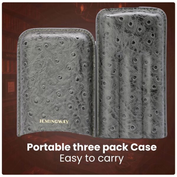 HEMINGWAY PORTABLE CIGAR CASE 3 CIGARS HOLDER PREMIUM LEATHER CIGAR CASE – GRAY - Image 6