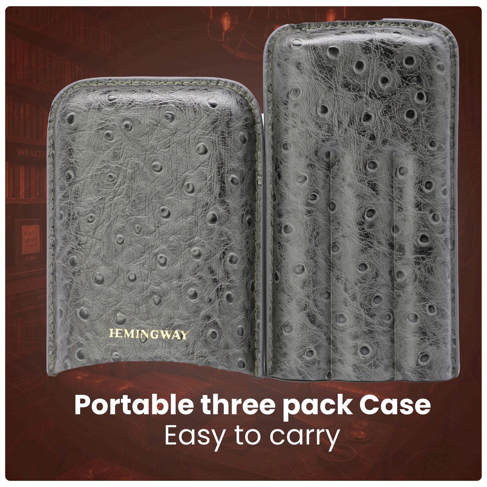HEMINGWAY PORTABLE CIGAR CASE 3 CIGARS HOLDER PREMIUM LEATHER CIGAR CASE – GRAY - Image 6