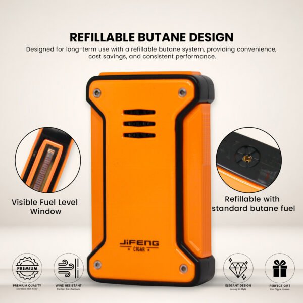 Jifeng Butane Cigar Lighter Torch Gas Refillable Windproof Lighter Jet Flame Orange - Image 5