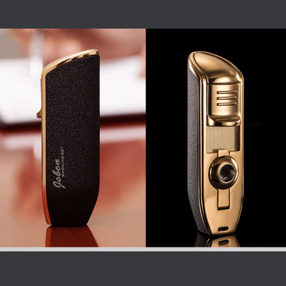 Jobon Cigar Lighter Triple Jet Flame Torch Lighter with Cigar Puncher - Black