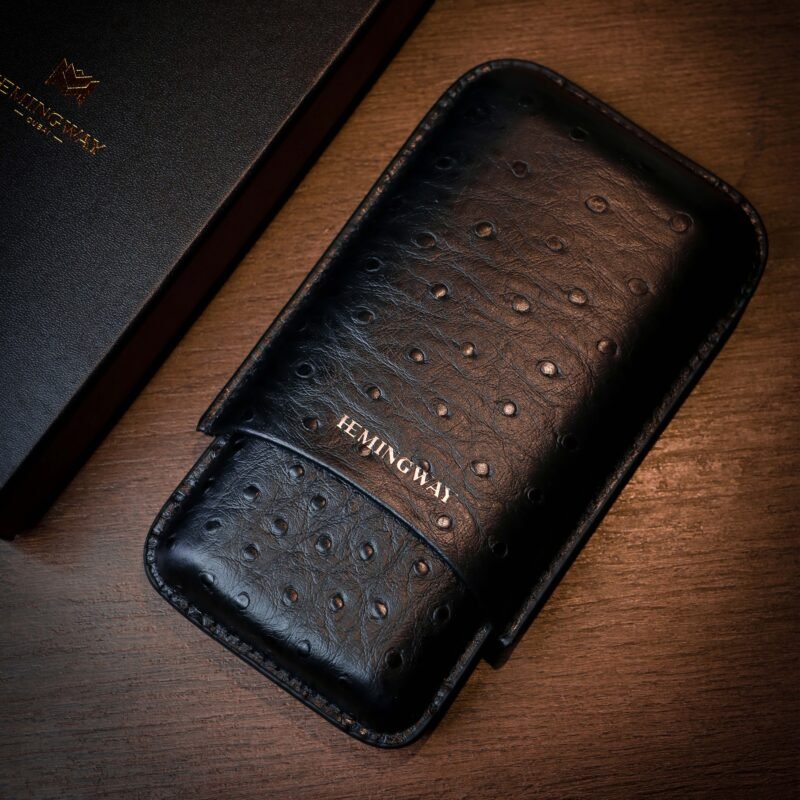 HEMINGWAY PORTABLE CIGAR CASE 3 CIGARS HOLDER PREMIUM LEATHER CIGAR CASE – BLACK