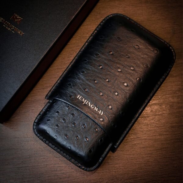 HEMINGWAY PORTABLE CIGAR CASE 3 CIGARS HOLDER PREMIUM LEATHER CIGAR CASE – BLACK - Image 6