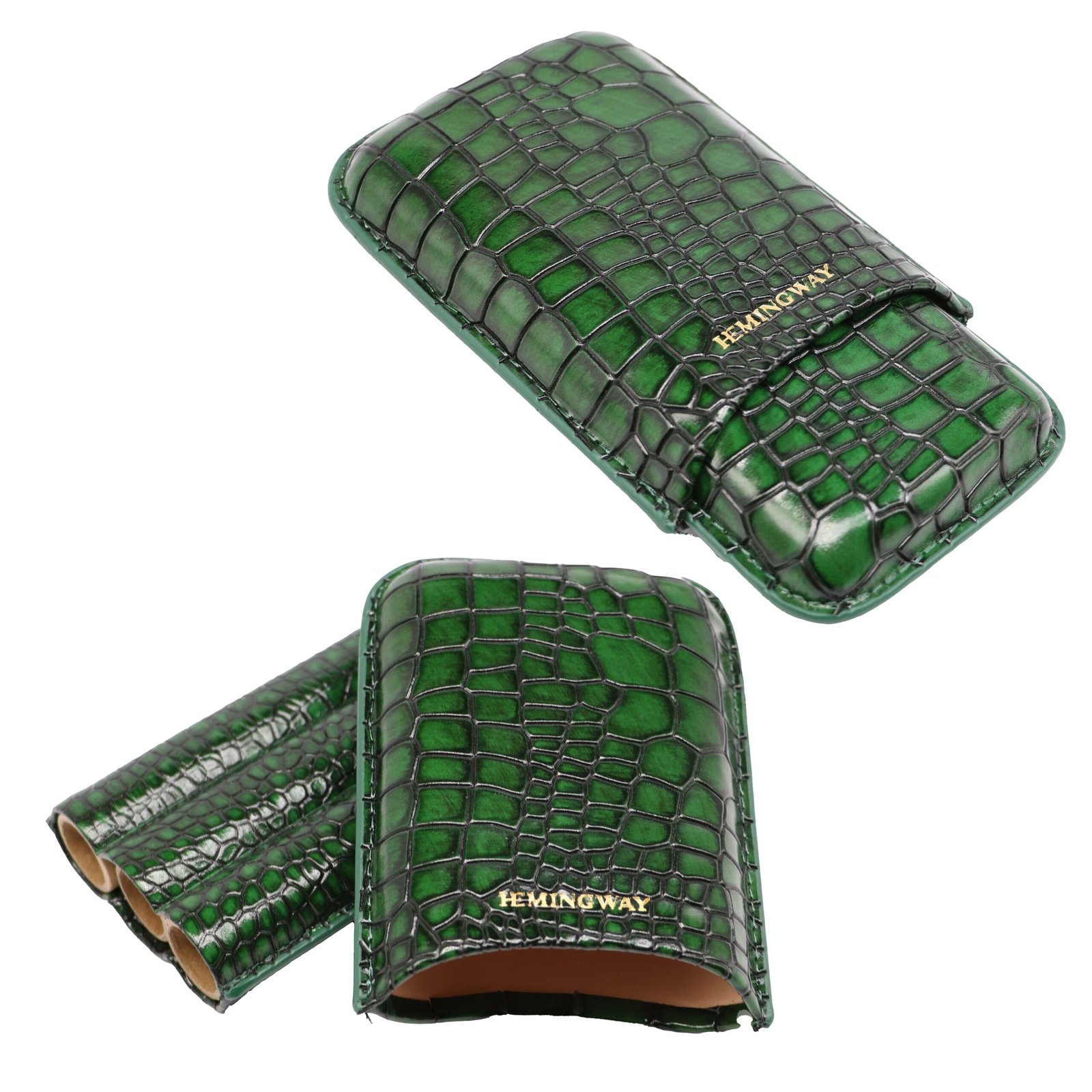 Hemingway Portable Cigar Case 3 Cigars Holder Premium leather Cigar Case - GREEN - Image 6