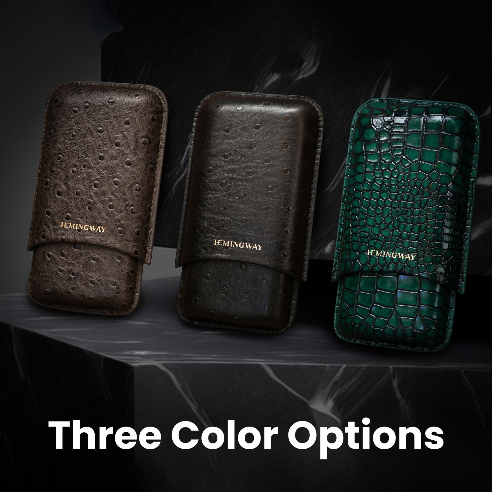HEMINGWAY PORTABLE CIGAR CASE 3 CIGARS HOLDER PREMIUM LEATHER CIGAR CASE – BLACK - Image 3