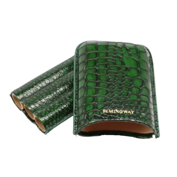 Hemingway Portable Cigar Case 3 Cigars Holder Premium leather Cigar Case - GREEN - Image 4