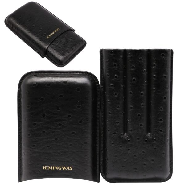 HEMINGWAY PORTABLE CIGAR CASE 3 CIGARS HOLDER PREMIUM LEATHER CIGAR CASE – BLACK - Image 7