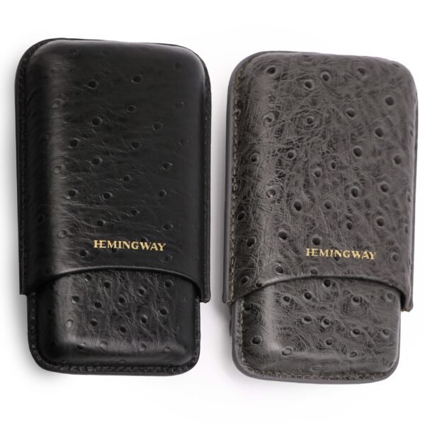 HEMINGWAY PORTABLE CIGAR CASE 3 CIGARS HOLDER PREMIUM LEATHER CIGAR CASE – GRAY - Image 8