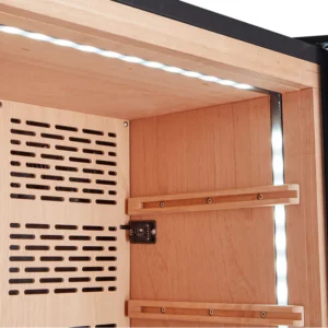 Hemingway B8 cigar humidor cabinet interior with Spanish cedar lining and LED lighting