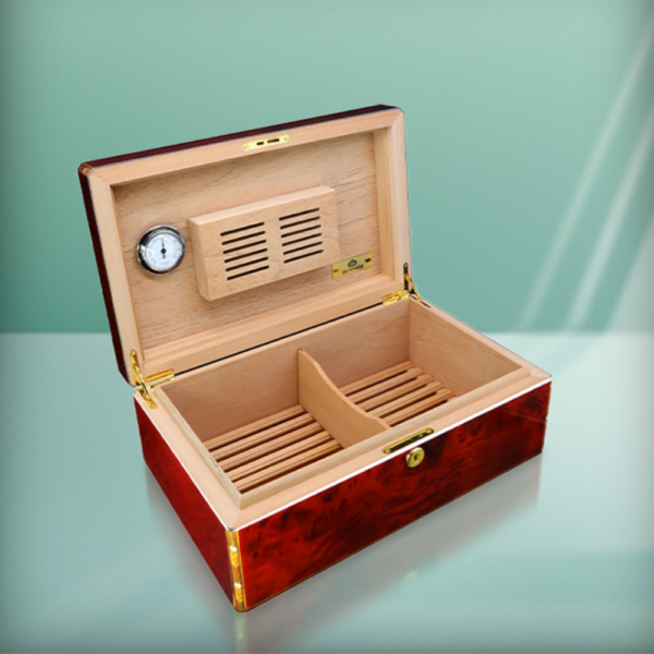 Donatus Cedar Cigar Humidor Case – Large Capacity Cigar Storage Box with Humidifier & Hygrometer | red