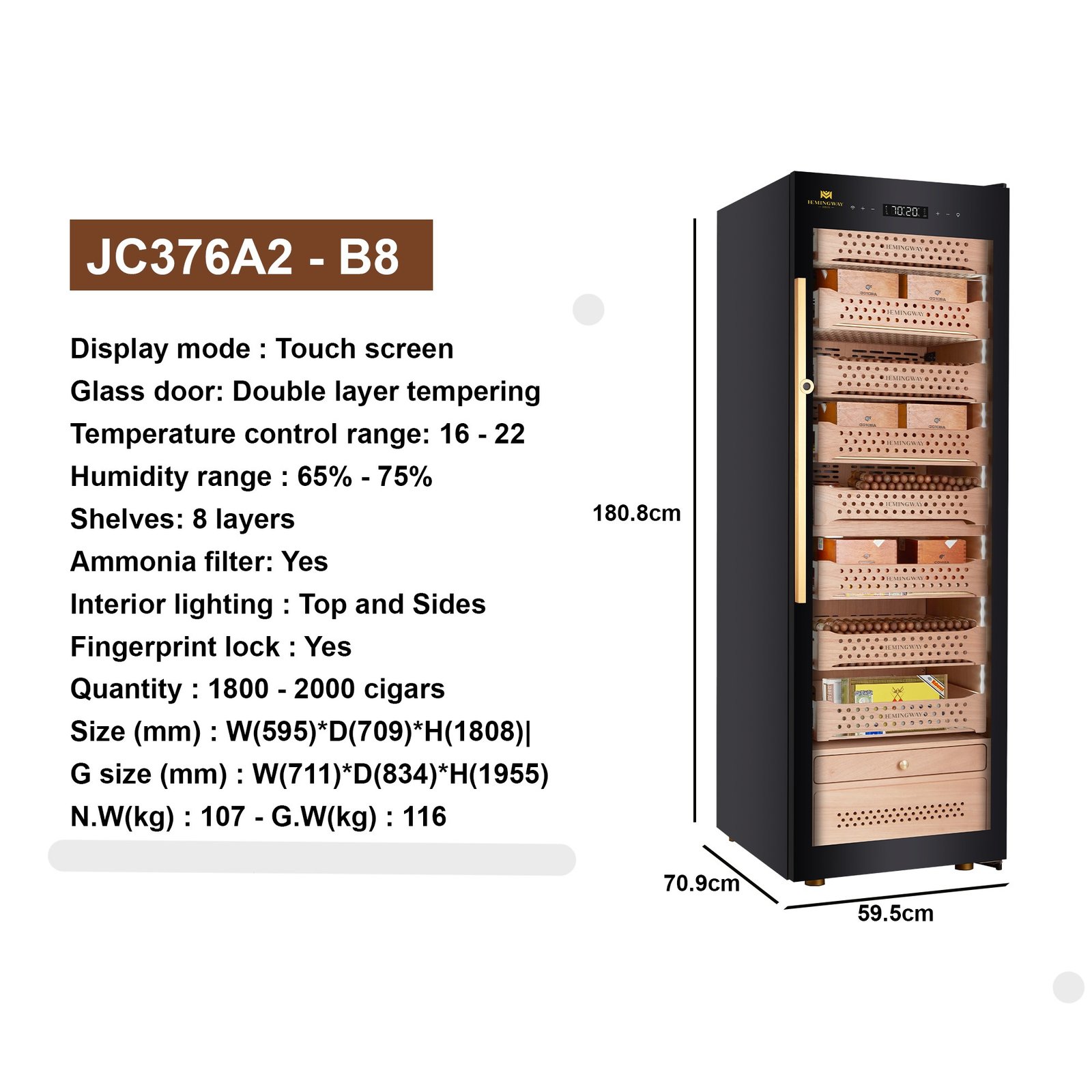 Hemingway Electric Cigar Humidor B8 - Image 4