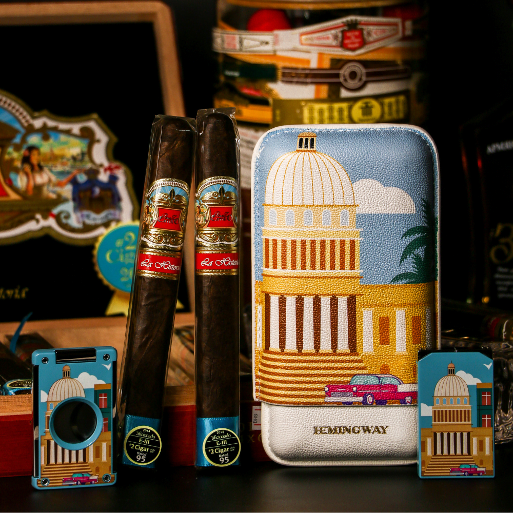 The Hemingway Design Set Includes a Cigar Cutter and Leather Cigar Case Special Edition