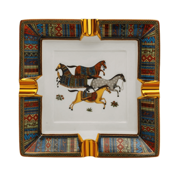 LUBINSKI Chinese Ceramic Cigar Ashtray 4 Cigar Holder Ashtray with Retro Running Horse Pattern Tray Design for Outdoor - Image 1