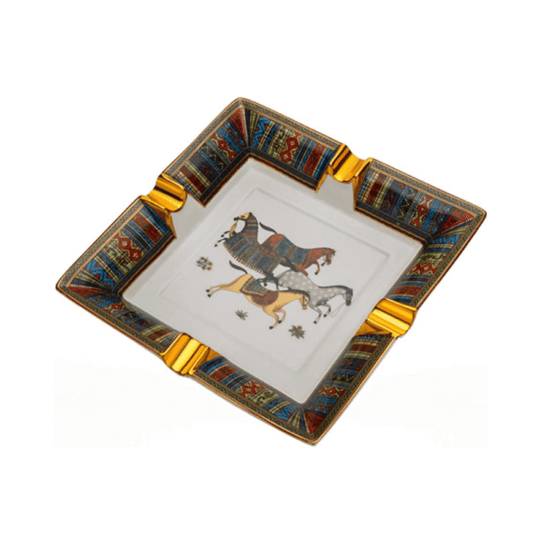 LUBINSKI Chinese Ceramic Cigar Ashtray 4 Cigar Holder Ashtray with Retro Running Horse Pattern Tray Design for Outdoor - Image 5