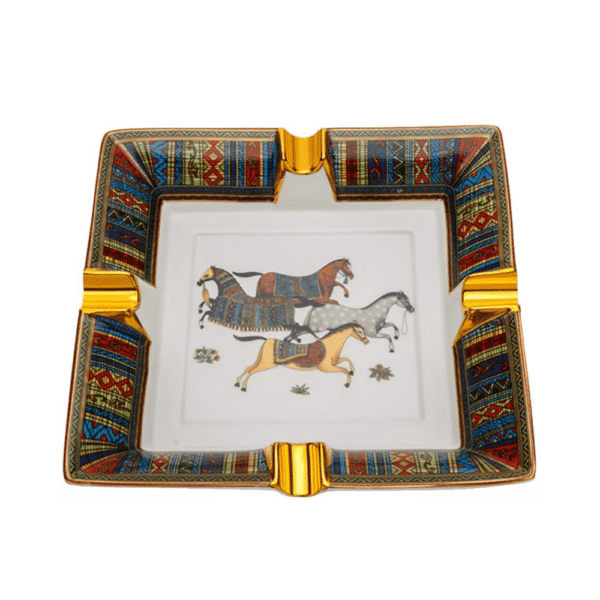 LUBINSKI Chinese Ceramic Cigar Ashtray 4 Cigar Holder Ashtray with Retro Running Horse Pattern Tray Design for Outdoor - Image 4