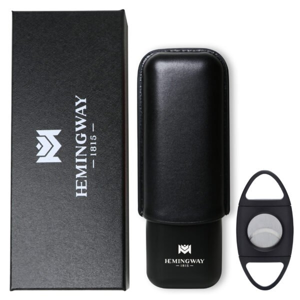 Hemingway Stainless Steel & Leather Portable Travel Cigar Humidor Case Black | Holds Up to 2 Cigars - Image 6