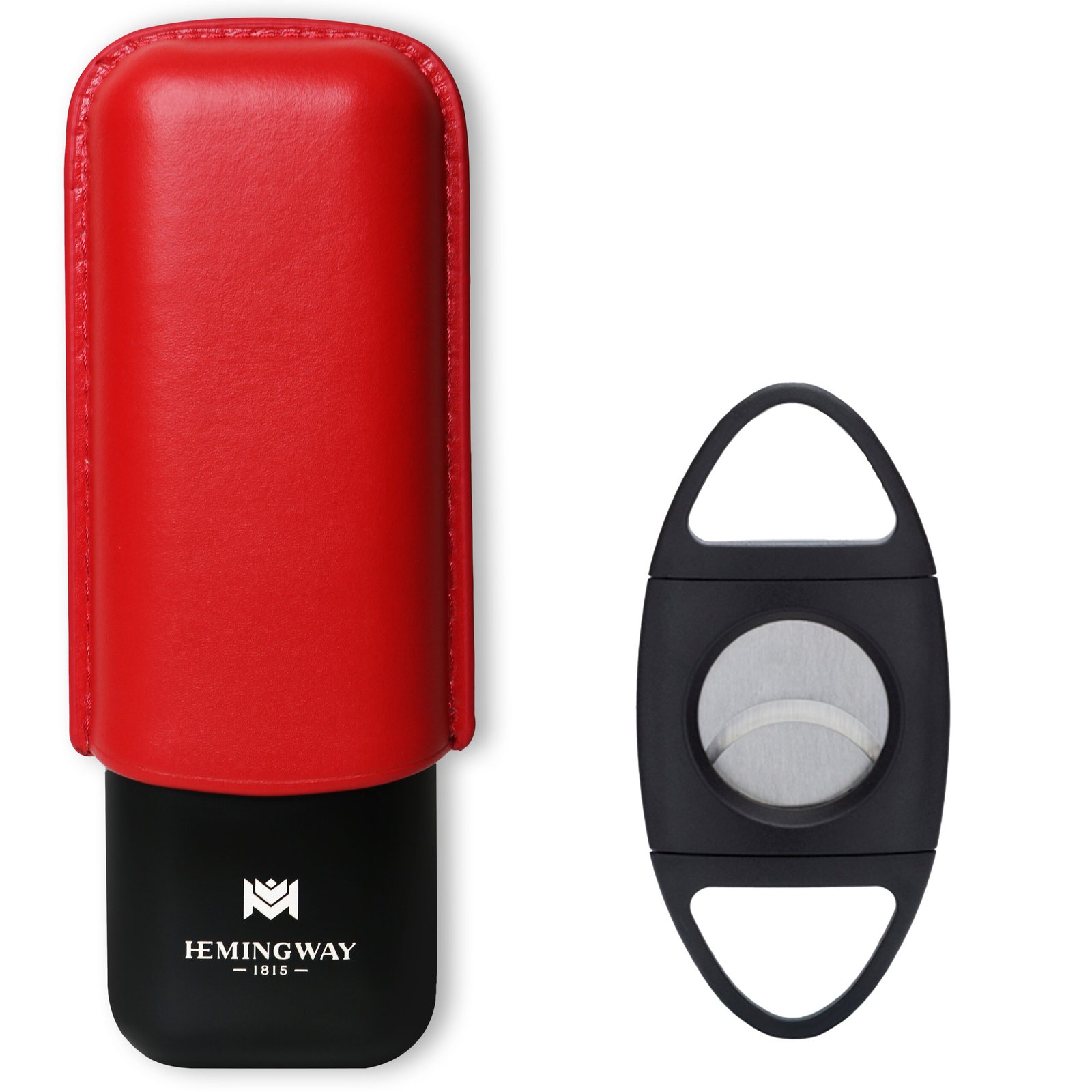 Hemingway Stainless Steel & Leather Portable Travel Cigar Humidor Case Red | Holds Up to 2 Cigars - Image 1