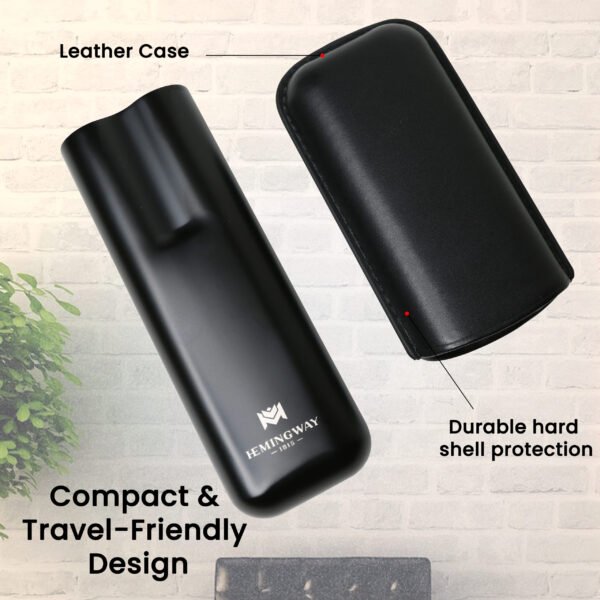 Hemingway Stainless Steel & Leather Portable Travel Cigar Humidor Case Black | Holds Up to 2 Cigars - Image 5