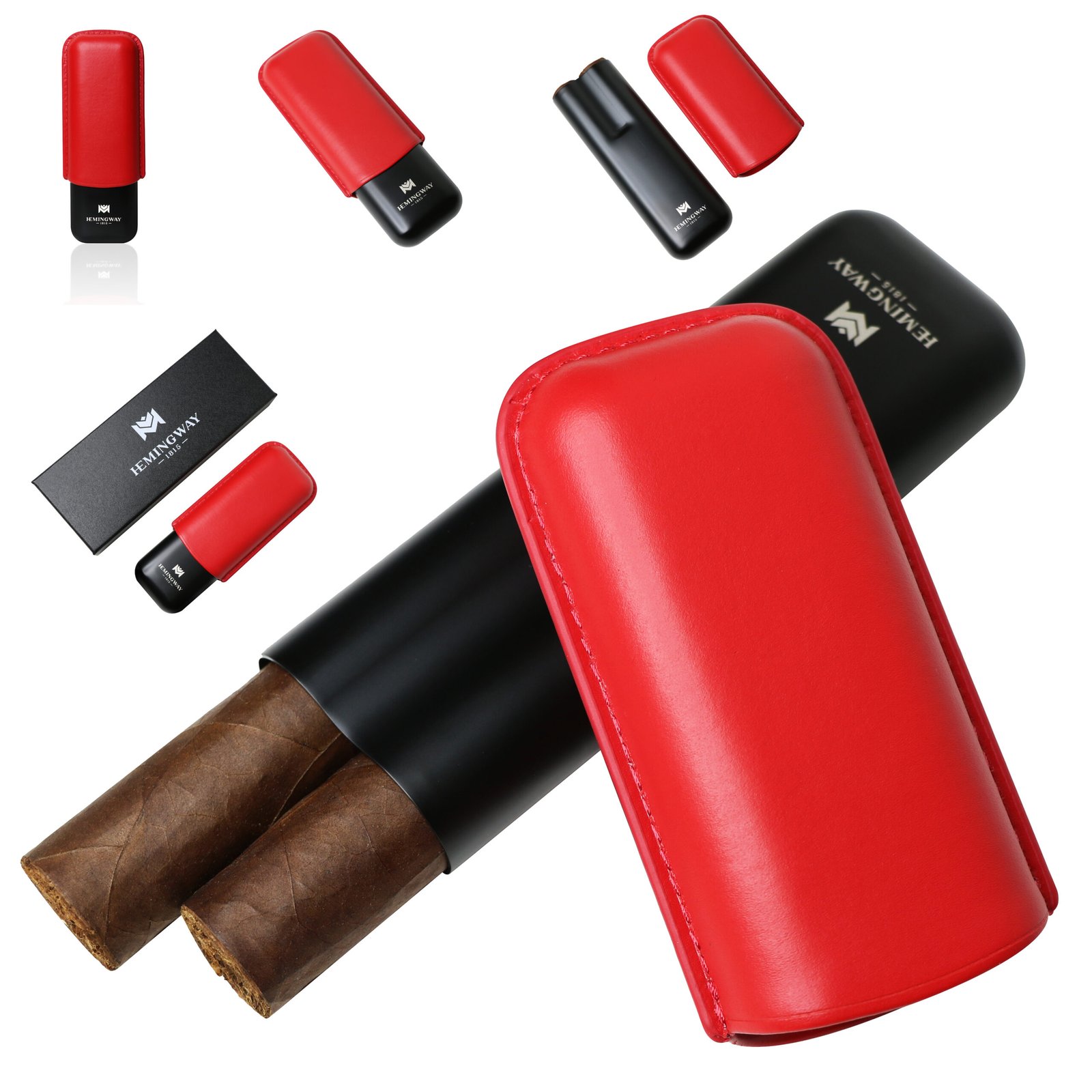 Hemingway Stainless Steel & Leather Portable Travel Cigar Humidor Case Red | Holds Up to 2 Cigars - Image 3