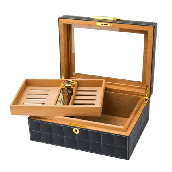 Double-layer Premium Cigar Boxes glass top Large Capacity Wooden Humidors with Secure Clasps Spanish Cedar Wood - Image 5