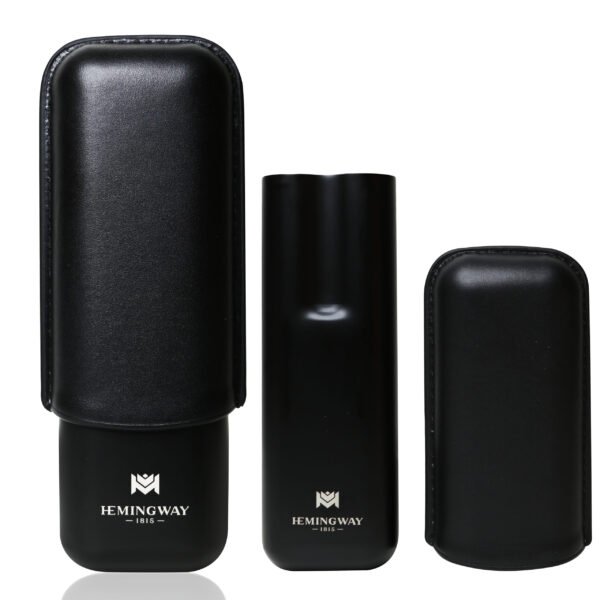 Hemingway Stainless Steel & Leather Portable Travel Cigar Humidor Case Black | Holds Up to 2 Cigars - Image 4