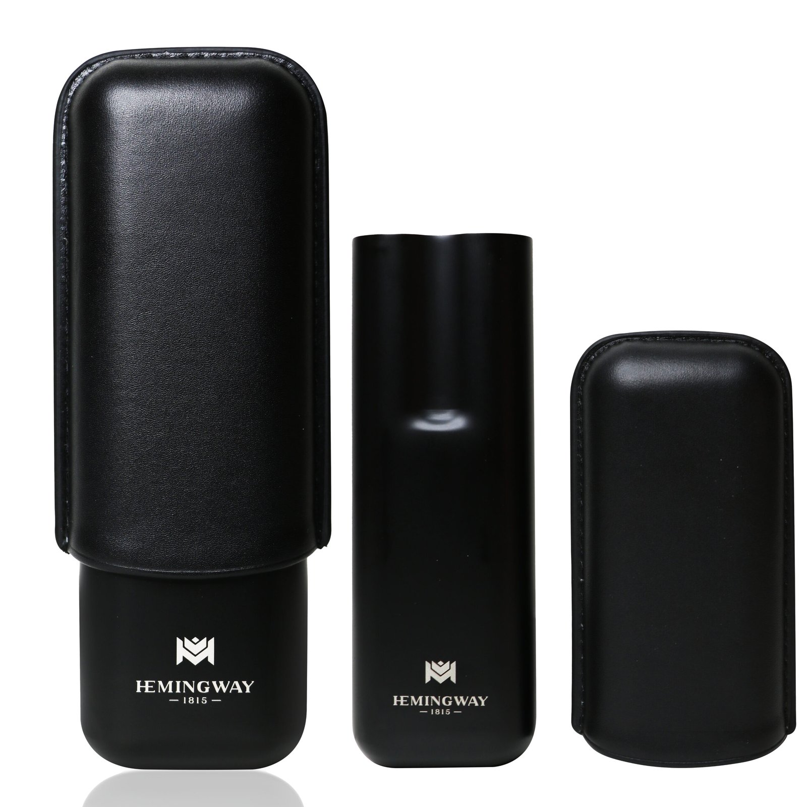 Hemingway Stainless Steel & Leather Portable Travel Cigar Humidor Case Black | Holds Up to 2 Cigars - Image 4