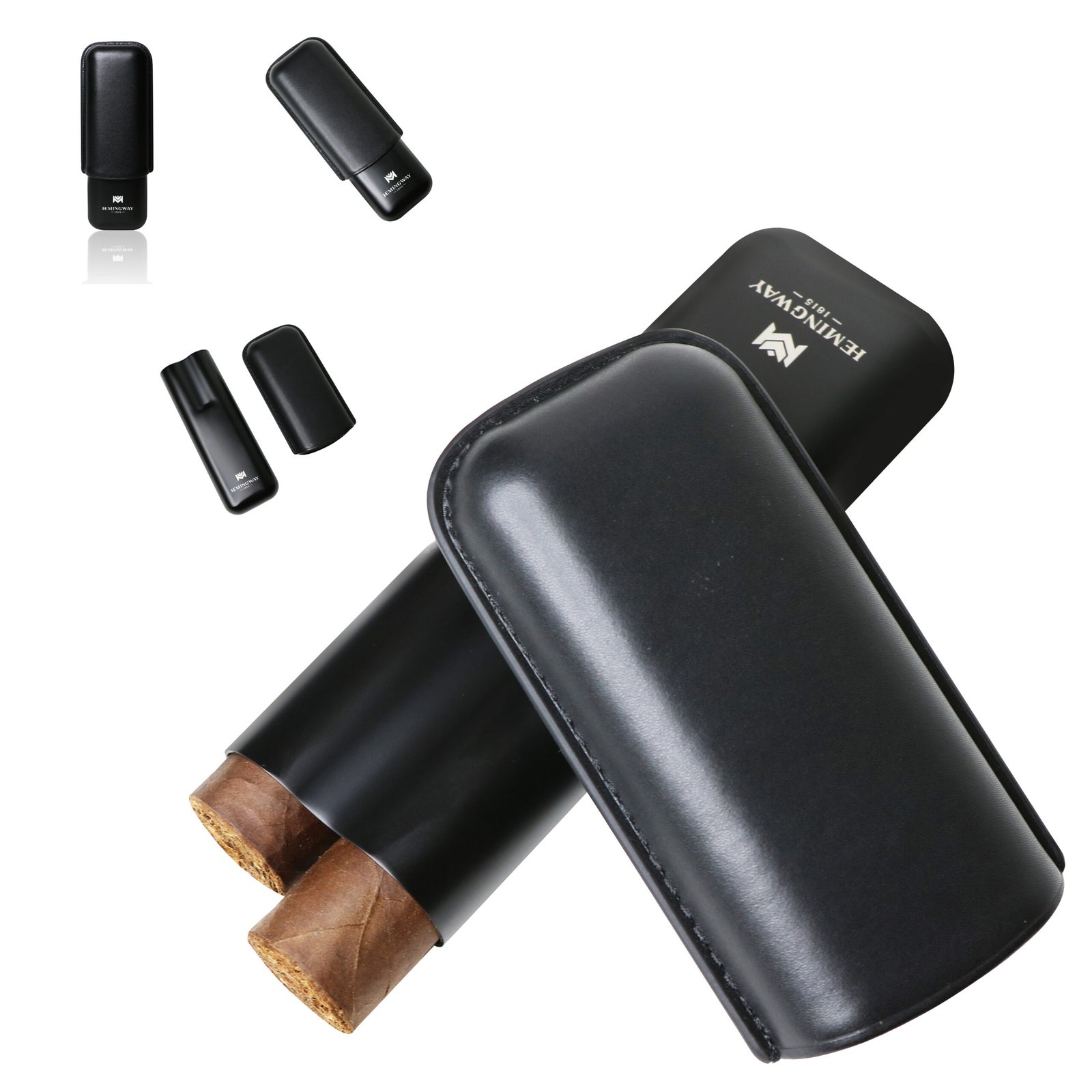 Hemingway Stainless Steel & Leather Portable Travel Cigar Humidor Case Black | Holds Up to 2 Cigars - Image 2
