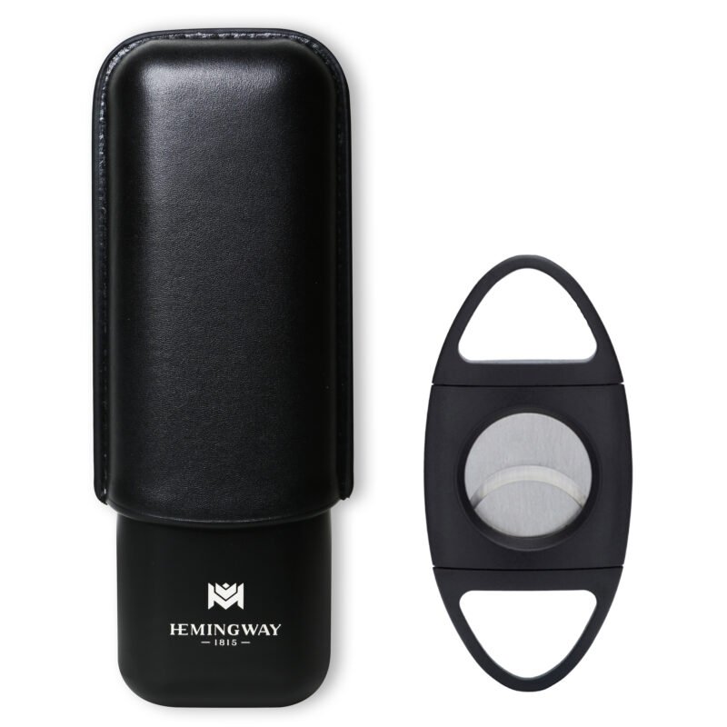 Hemingway Stainless Steel & Leather Portable Travel Cigar Humidor Case Black | Holds Up to 2 Cigars