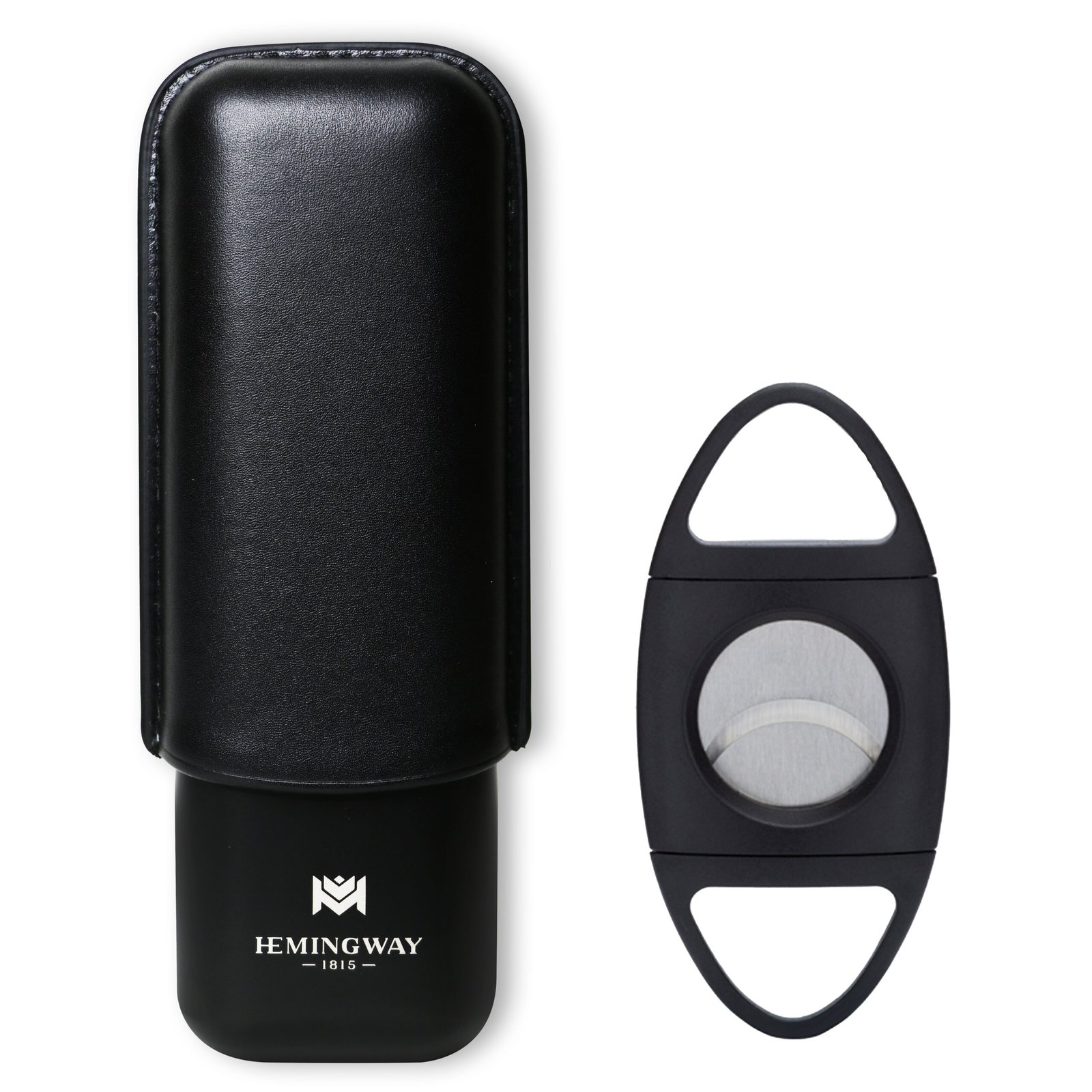 Hemingway Stainless Steel & Leather Portable Travel Cigar Humidor Case Black | Holds Up to 2 Cigars - Image 1