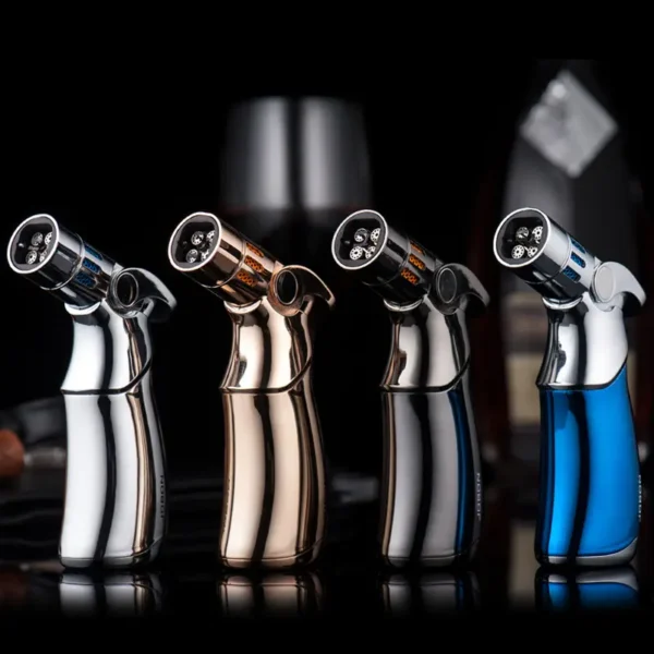 JOBON Windproof Adjustable Refillable 4 Flame  Cigar Lighter Jet Torch Gas Lighter Gray - Image 5