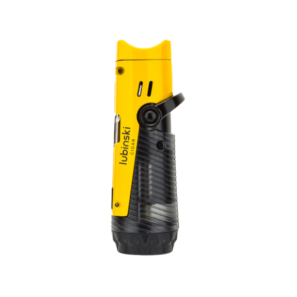 Lubinski Jet Flame Cigar Lighter With Punch Cigar Holder Metal Body Refillable Yellow