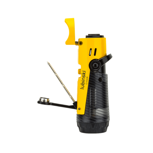 Lubinski Jet Flame Cigar Lighter With Punch Cigar Holder Metal Body Refillable Yellow - Image 2