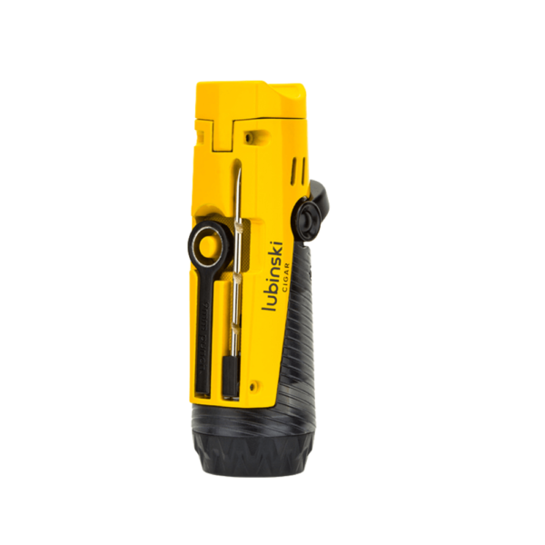 Lubinski Jet Flame Cigar Lighter With Punch Cigar Holder Metal Body Refillable Yellow - Image 4