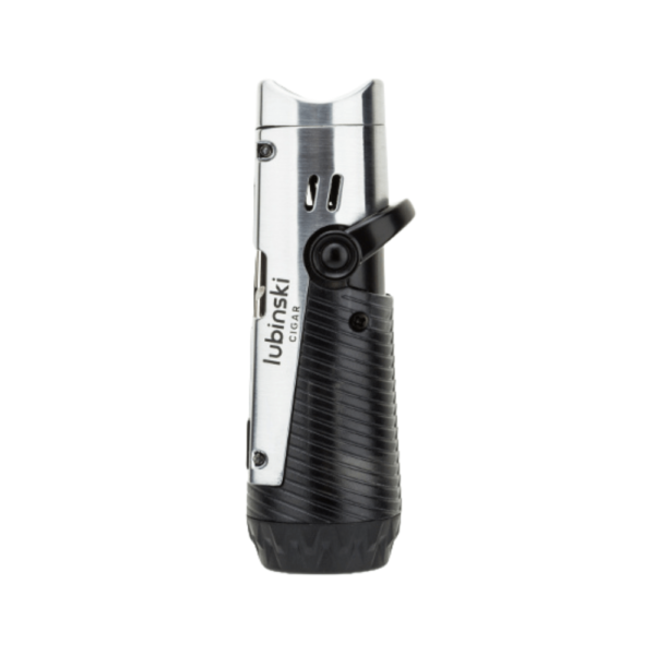 Lubinski Jet Flame Cigar Lighter With Punch Cigar Holder Metal Body Refillable Silver - Image 5
