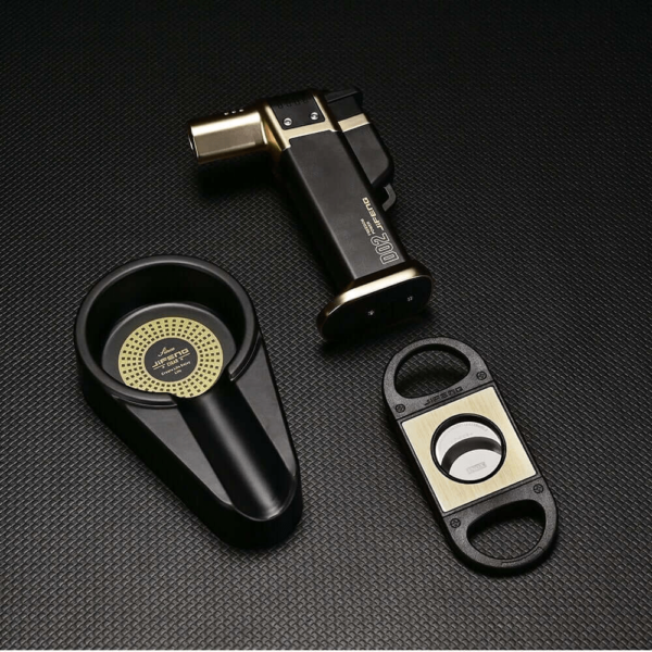 Jifeng Cigar Lighter and Cutter Ashtray Set Alloy Windproof Jet Flames Lighter 3 Pieces Set with Gift Box - Image 4
