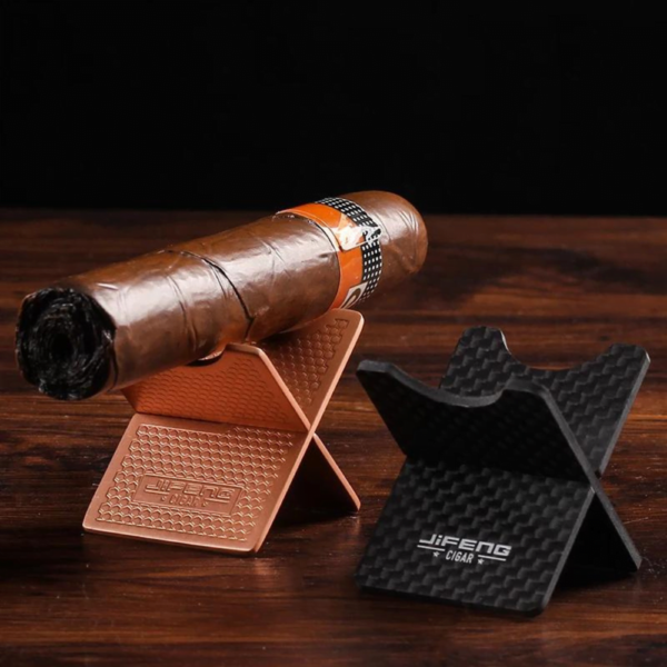 Portable Cigar Holder Stand Metal Cigar Rest with Leather Case Gold - Image 5