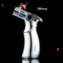 JOBON Refillable Butane Quad 4 Flame Cigar Lighter Adjustable Windproof Cigar Lighter Silver - Image 4