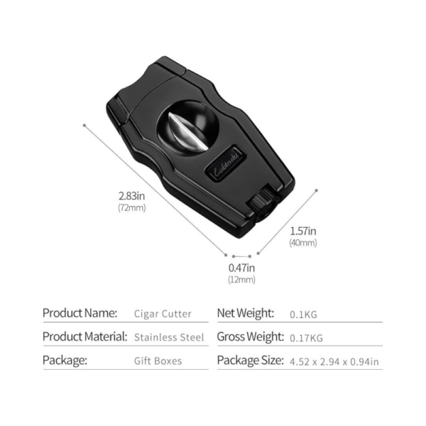 Lubinski Cigar Cutter Stainless Steel V-Cut Built-in Cigar Punch  with Elegant Gift Package Box Black - Image 5