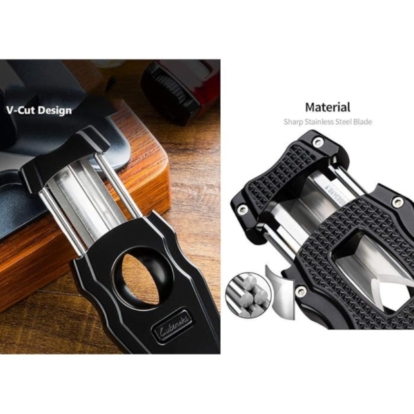 Lubinski Cigar Cutter Stainless Steel V-Cut Built-in Cigar Punch  with Elegant Gift Package Box Black - Image 4
