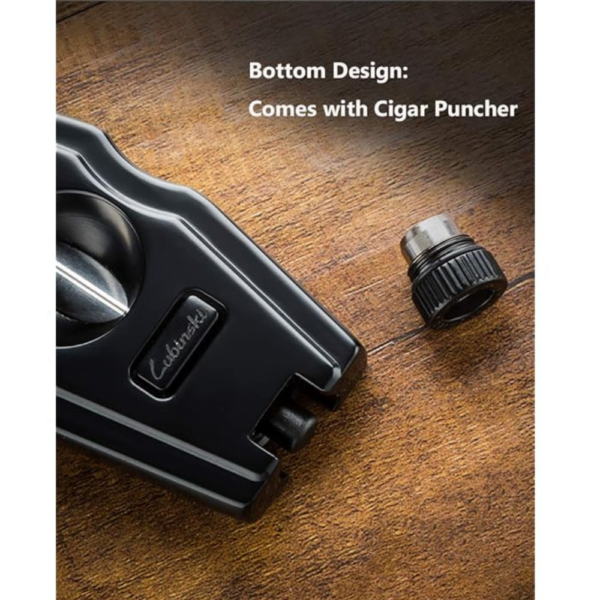 Lubinski Cigar Cutter Stainless Steel V-Cut Built-in Cigar Punch  with Elegant Gift Package Box Black - Image 3