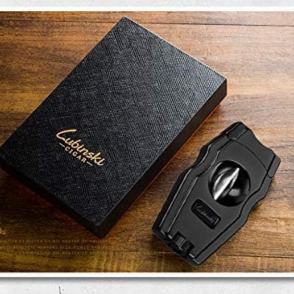 Lubinski Cigar Cutter Stainless Steel V-Cut Built-in Cigar Punch  with Elegant Gift Package Box Black - Image 6