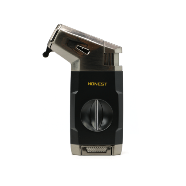 HONEST Cigar Lighter with V Cut Cigar Lighter Metal Jet Flame 2 In 1  Windproof Black