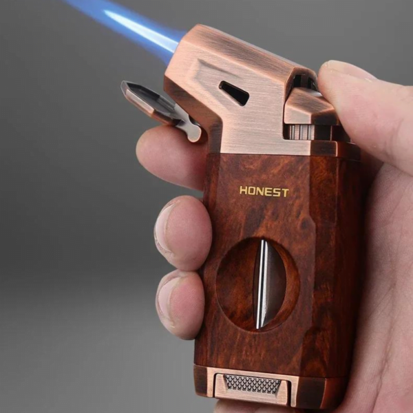 Honest Cigar Lighter with V Cut Cigar Lighter Metal Jet Flame 2 In 1  Windproof Wooden - Image 2