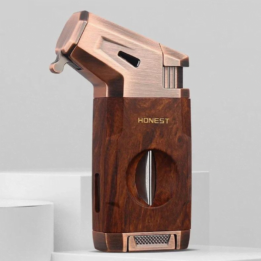 Honest Cigar Lighter with V Cut Cigar Lighter Metal Jet Flame 2 In 1 Windproof Wooden - Image 4